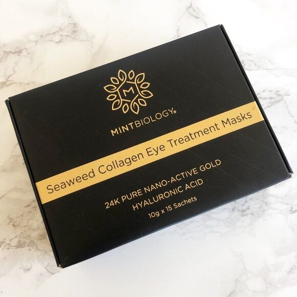 NIB Mintbiology 15-pk Seaweed Anti-Aging Marine Collagen 24k Gold Eye Masks - Picture 5 of 10